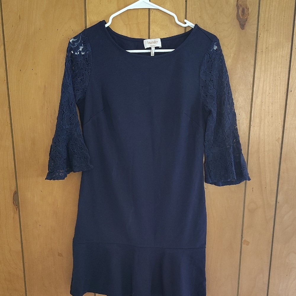 Laundry By Shelli Segal Navy Dress with Lace Sleeves
